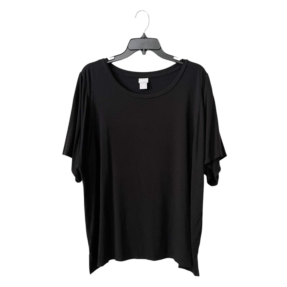 Chicos Dolman Stretch Tee Women's Size XL Black Short Sleeve Rayon Relaxed Top